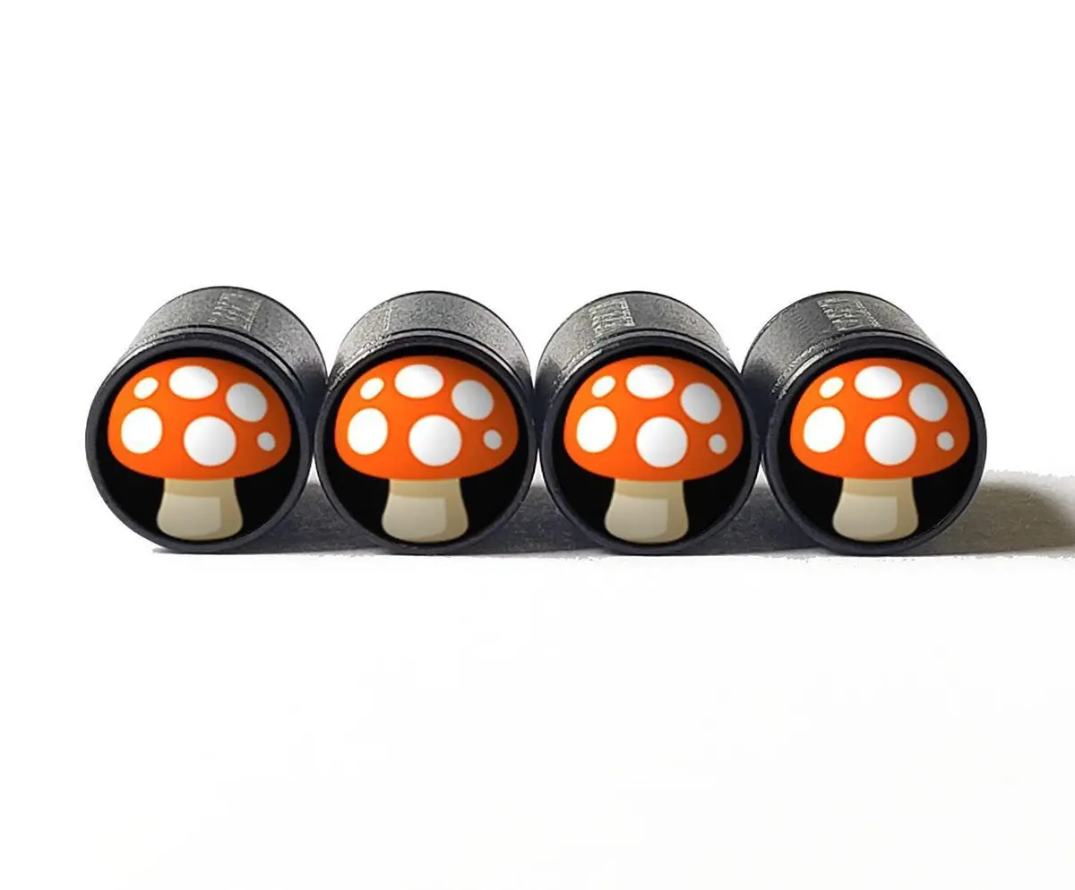Mushroom Tire Valve Caps - Black Aluminum - Set Of Four 1