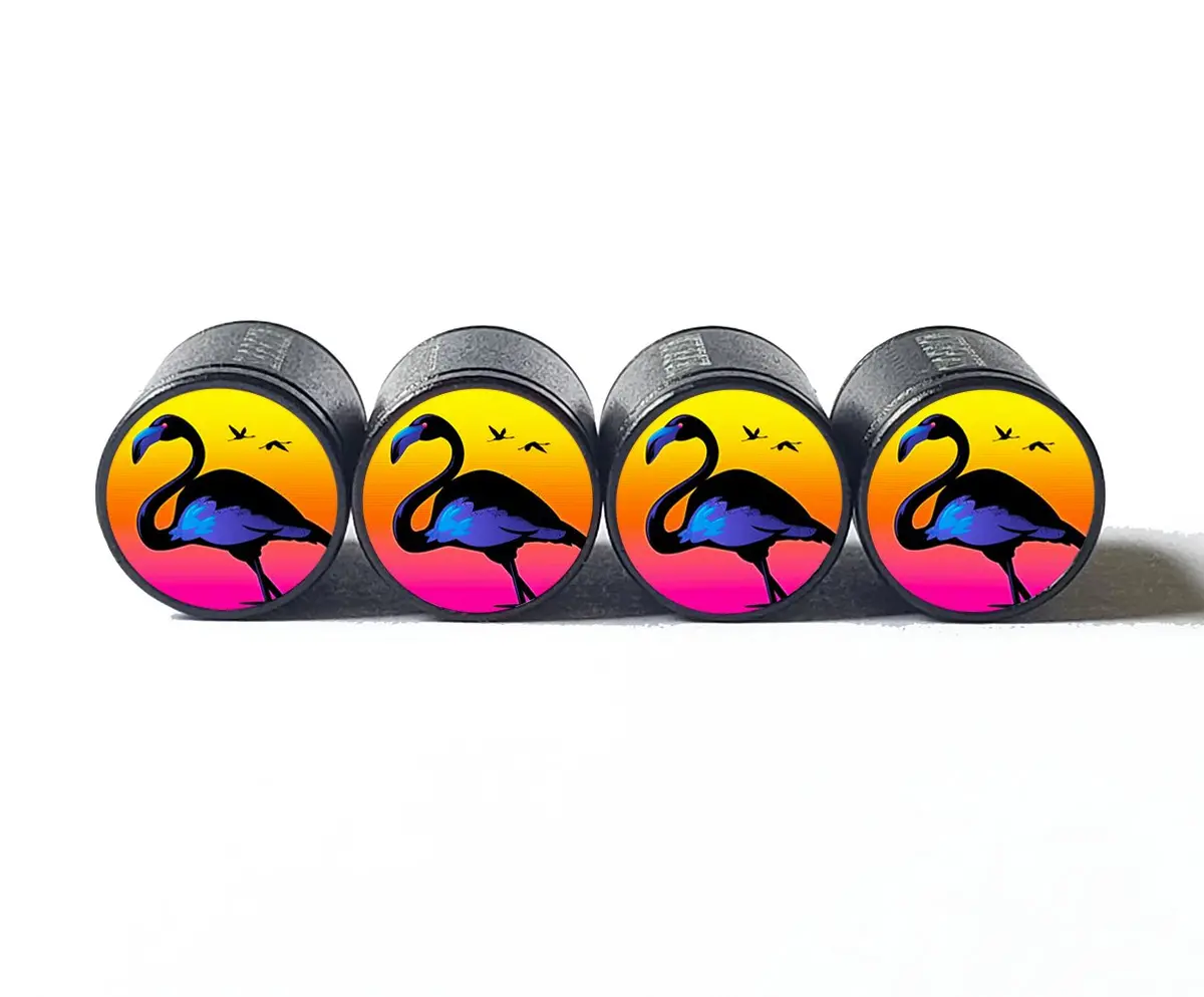Neon Flamingo Tire Valve Caps - Black Aluminum - Set Of Four 1