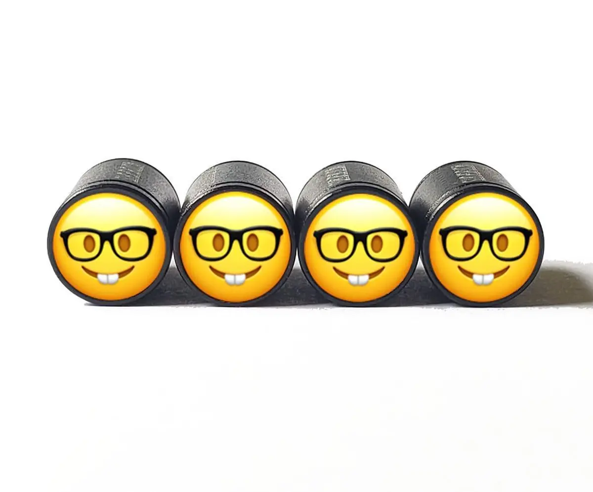 Nerd Geek Emoji Tire Valve Caps - Black Aluminum - Set Of Four 1