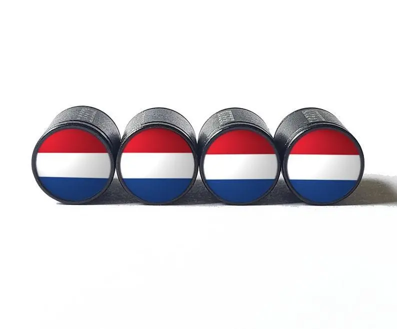 Netherlands Flag Tire Valve Stem Caps - Black Aluminum - Set Of Four 1
