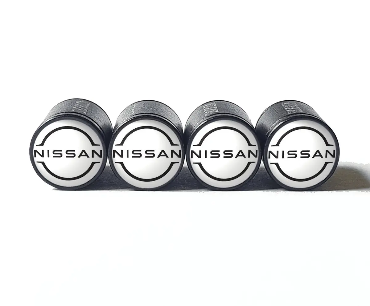 Nissan Auto Logo (Type 2) Tire Valve Caps - Black Aluminum - Set Of 4 1