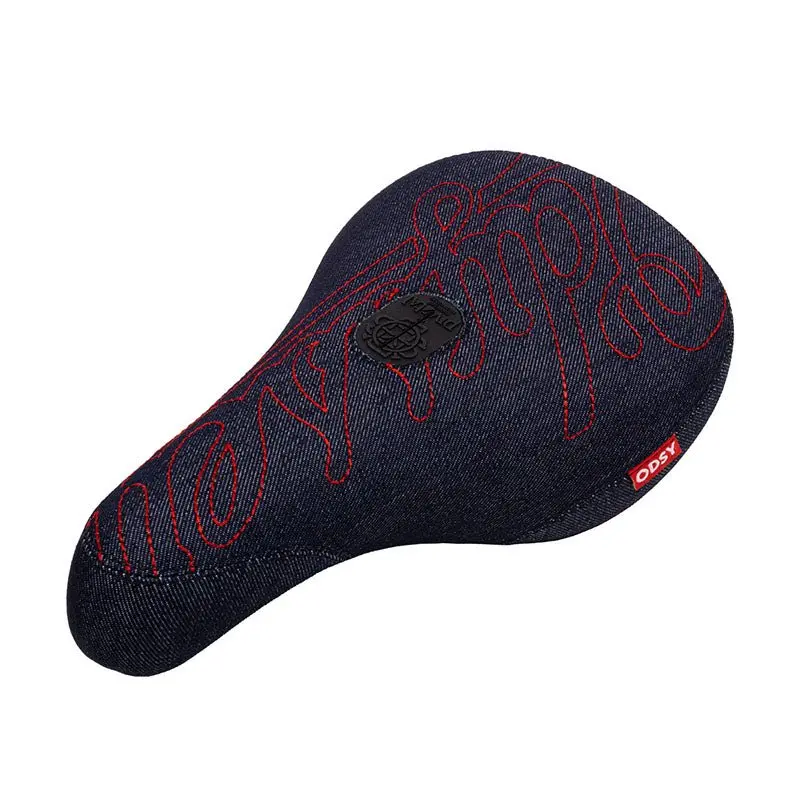 Odyssey Big Stitch Fat Seat Denim With Red Embroidery Bicycle Seats 1