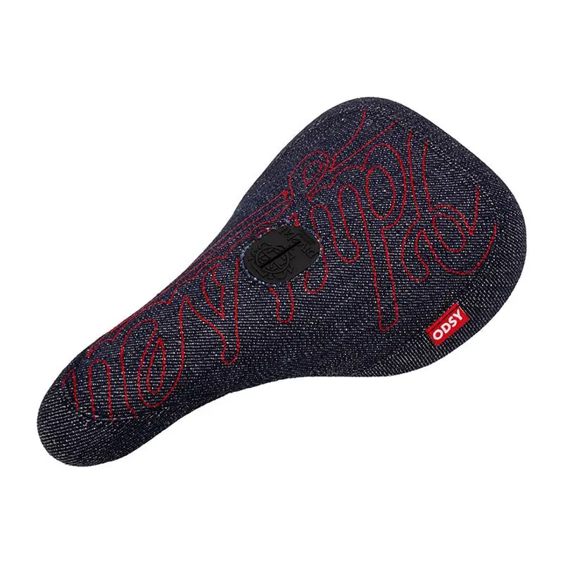 Odyssey Big Stitch Slim Seat Denim With Red Embroidery Bicycle Seats 1