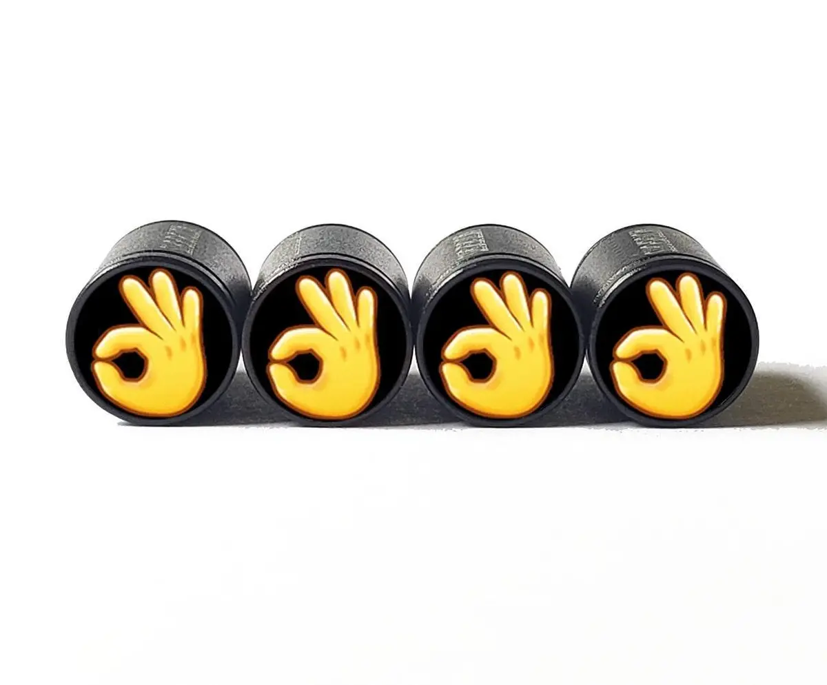Ok Hand Gesture Emoji Tire Valve Caps - Black Aluminum - Set Of Four 1