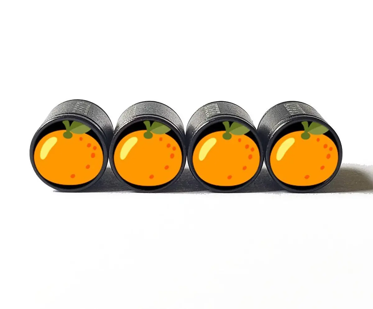 Orange Fruit Emoji Tire Valve Stem Caps - Black Aluminum - Set Of Four 1