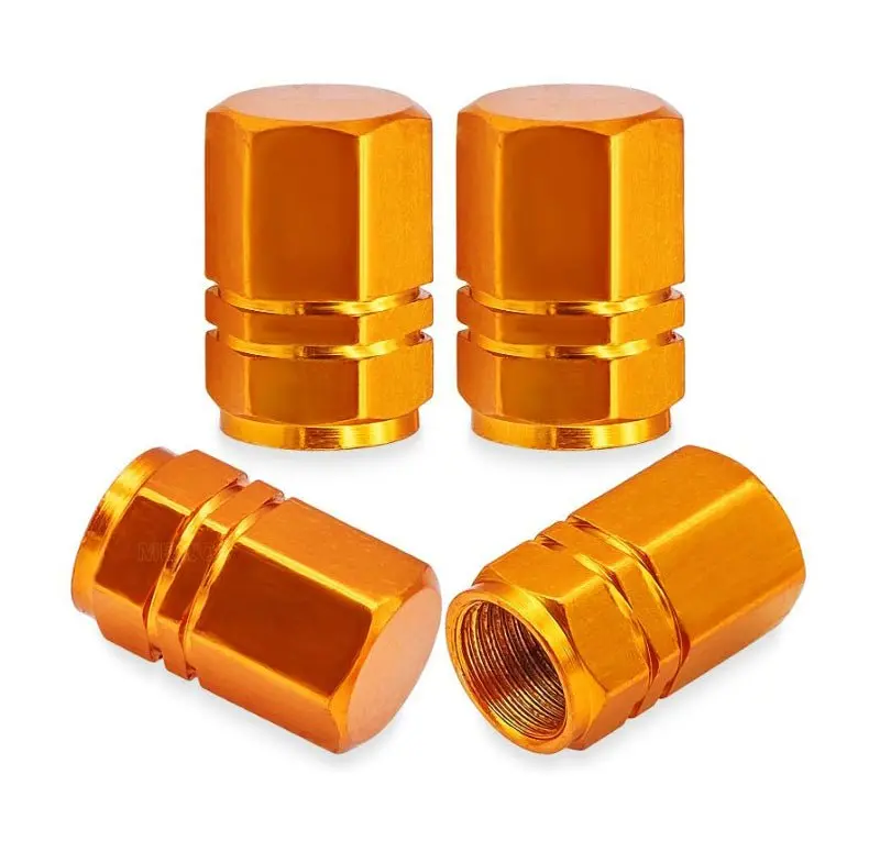 Orange Hex Aluminum Tire Valve Caps - Sets Of 4, 8, 12 Or 20 - Universal, Fits On All Vehicles 1