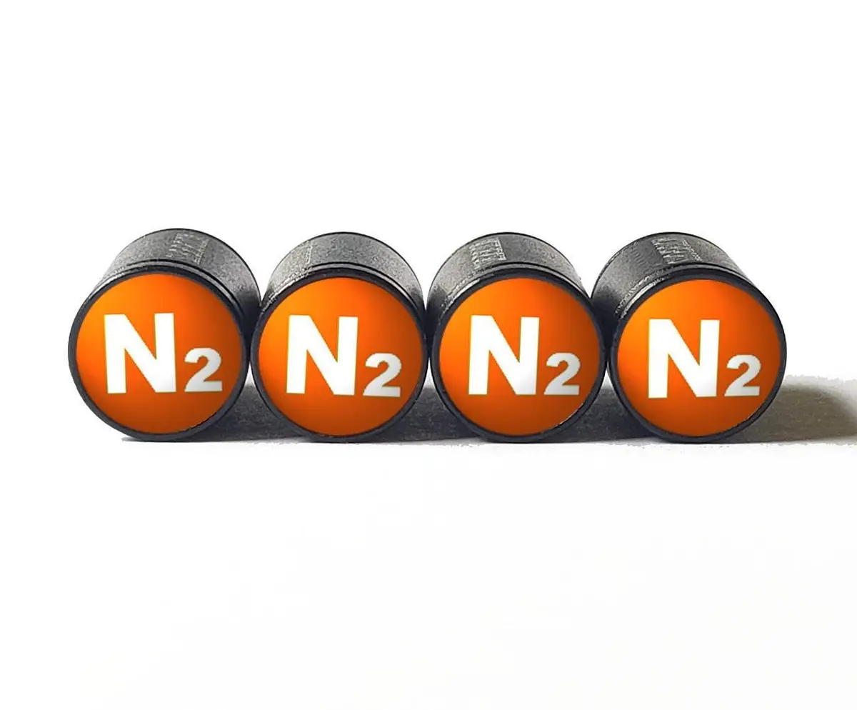 Orange N2 Nitrogen Tire Valve Stem Caps - Black Aluminum - Type 1 1