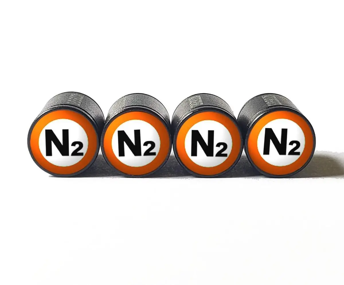 Orange N2 Nitrogen Tire Valve Stem Caps - Black Aluminum - Type 2 1