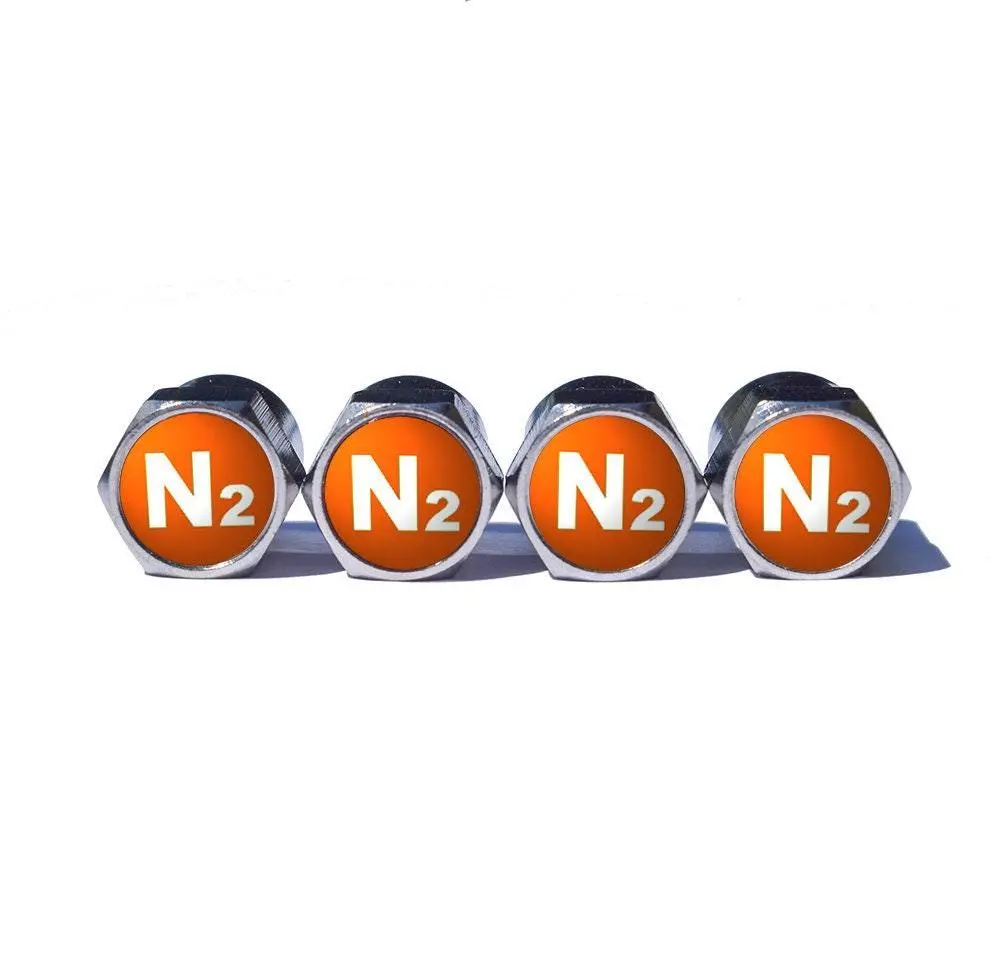 Orange N2 Nitrogen Tire Valve Stem Caps - Chrome Coated - Type 1 1
