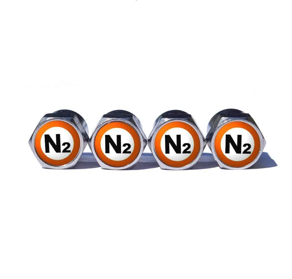 Orange N2 Nitrogen Tire Valve Stem Caps - Chrome Coated - Type 2 1