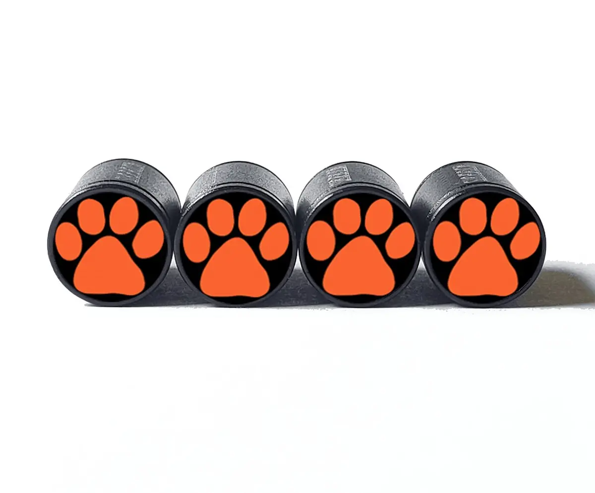 Orange Tiger, Cat, Dog Paw Tire Valve Caps - Aluminum - Set Of Four 1