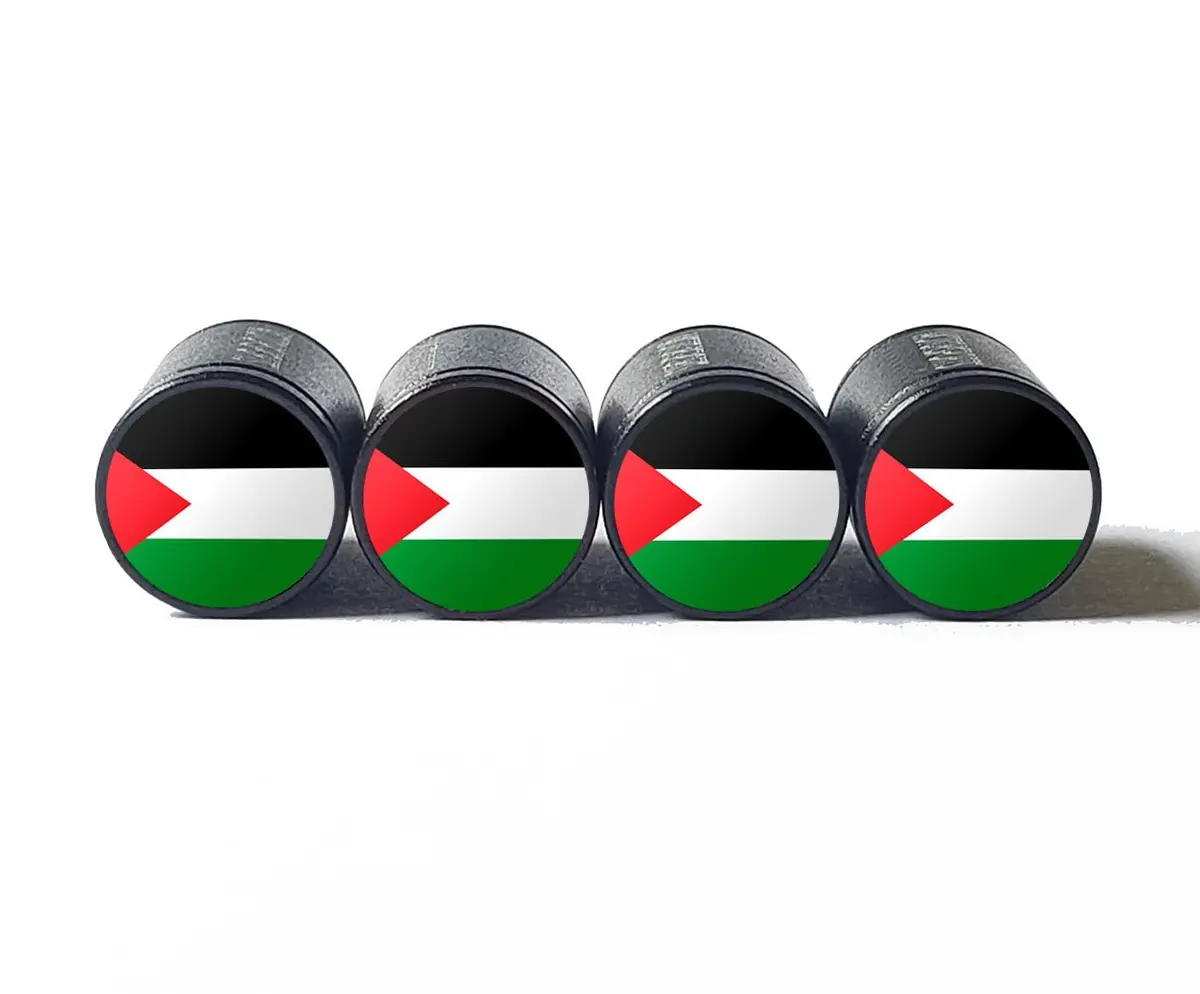 Palestine Palestinian Flag Tire Valve Caps - Black Aluminum - Set Of Four 1