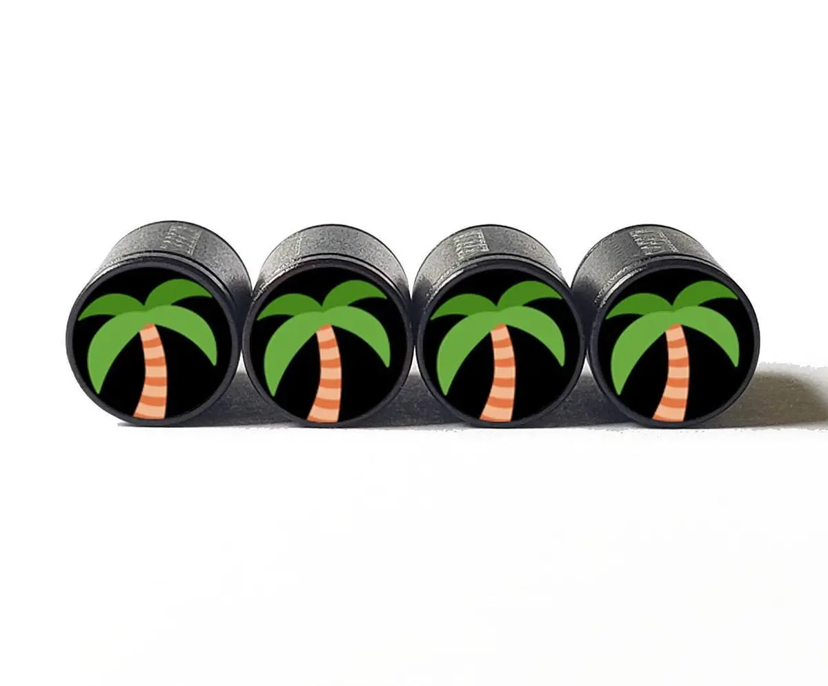 Palm Tree Tire Valve Caps - Black Aluminum - Set Of Four 1