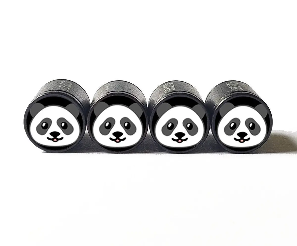 Cute Panda Bear Face Tire Valve Caps - Black Aluminum - Set Of Four 1