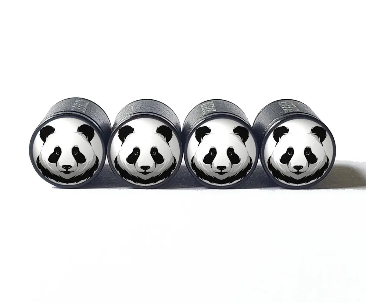 Panda Bear (Style 1) Tire Valve Caps - Black Aluminum - Set Of Four 1