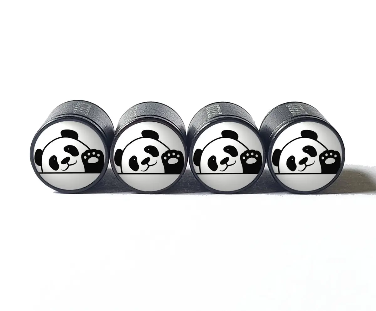 Panda Bear (Style 3) Tire Valve Caps - Black Aluminum - Set Of Four 1