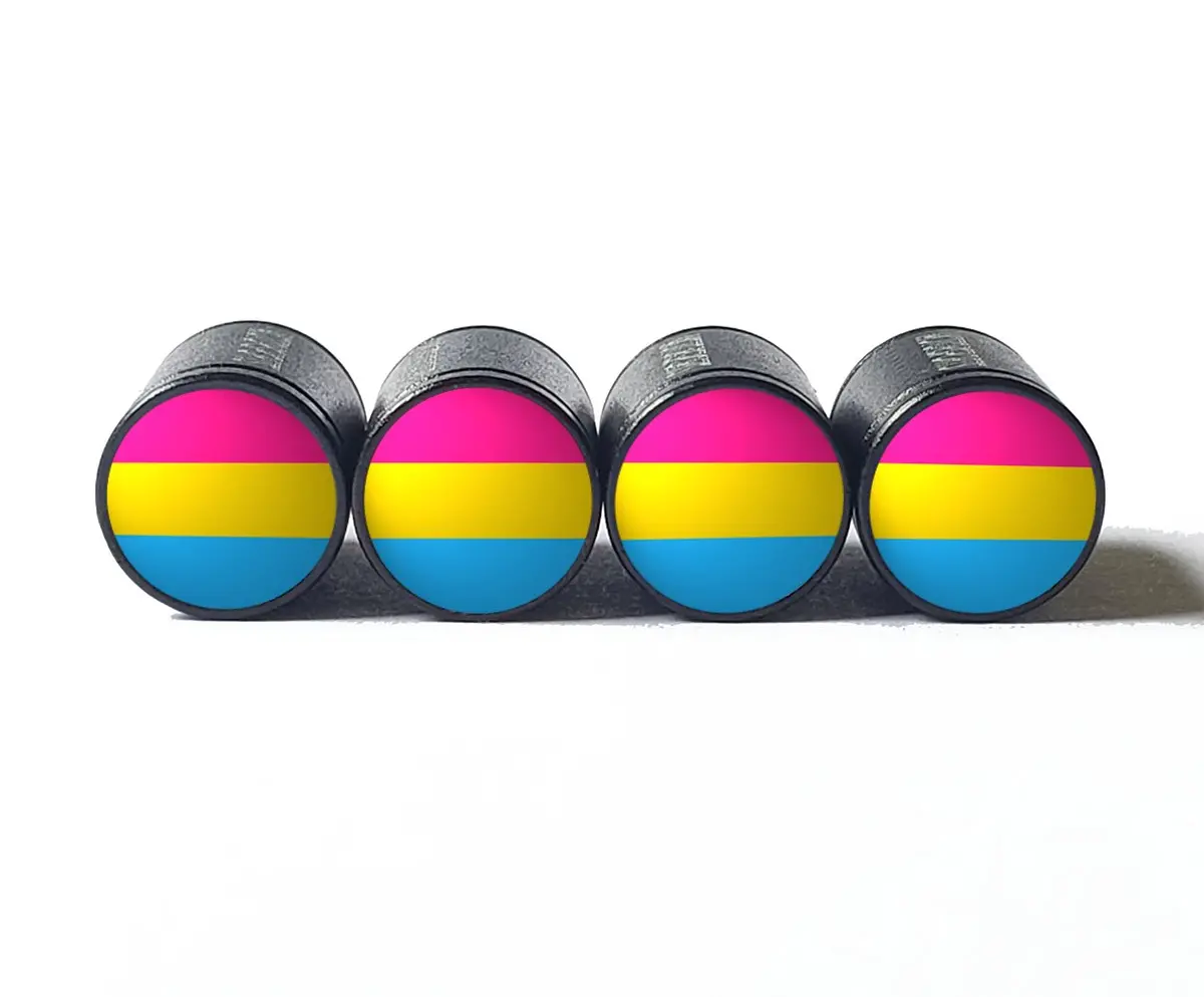 Pansexual Flag Tire Valve Stem Caps - Black Aluminum - Set Of Four 1