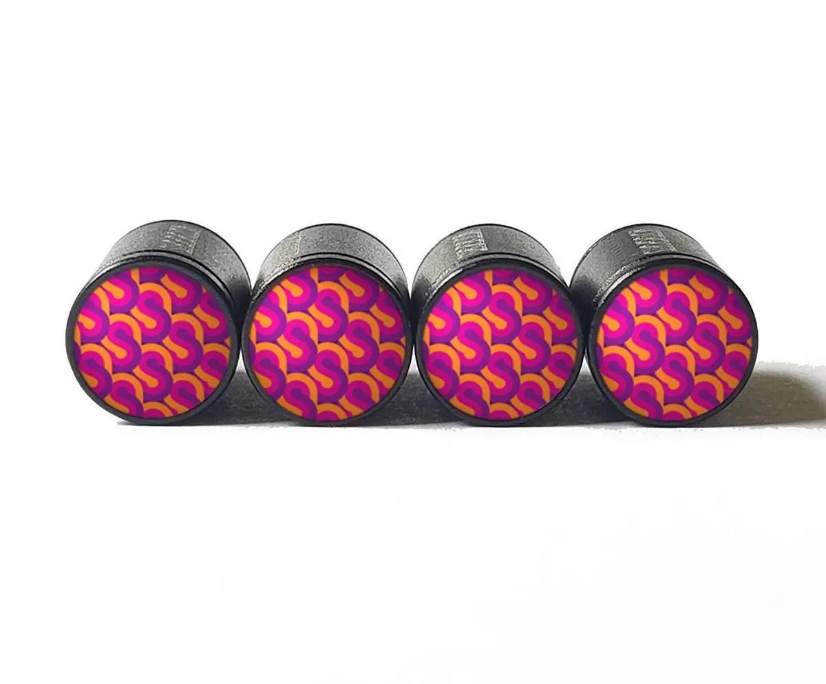 Pattern Design (Style 2) Tire Valve Caps - Black Aluminum - Set Of 4 1