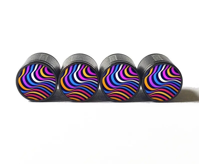 Pattern Design (Style 3) Tire Valve Caps - Black Aluminum - Set Of 4 1