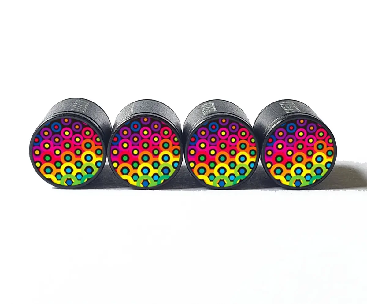 Pattern Design (Style 8) Tire Valve Caps - Black Aluminum - Set Of 4 1