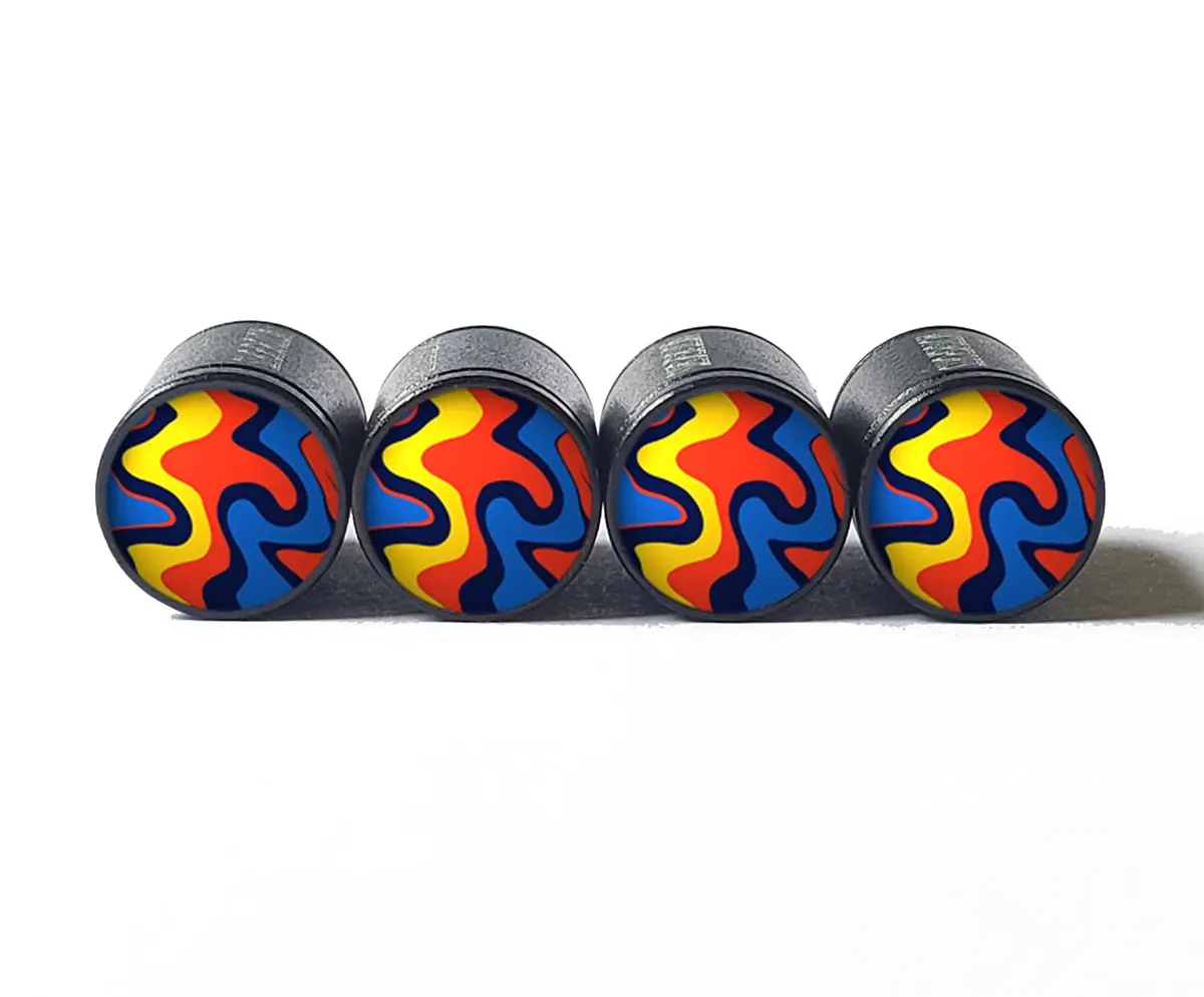 Pattern Design (Style 9) Tire Valve Caps - Black Aluminum - Set Of 4 1