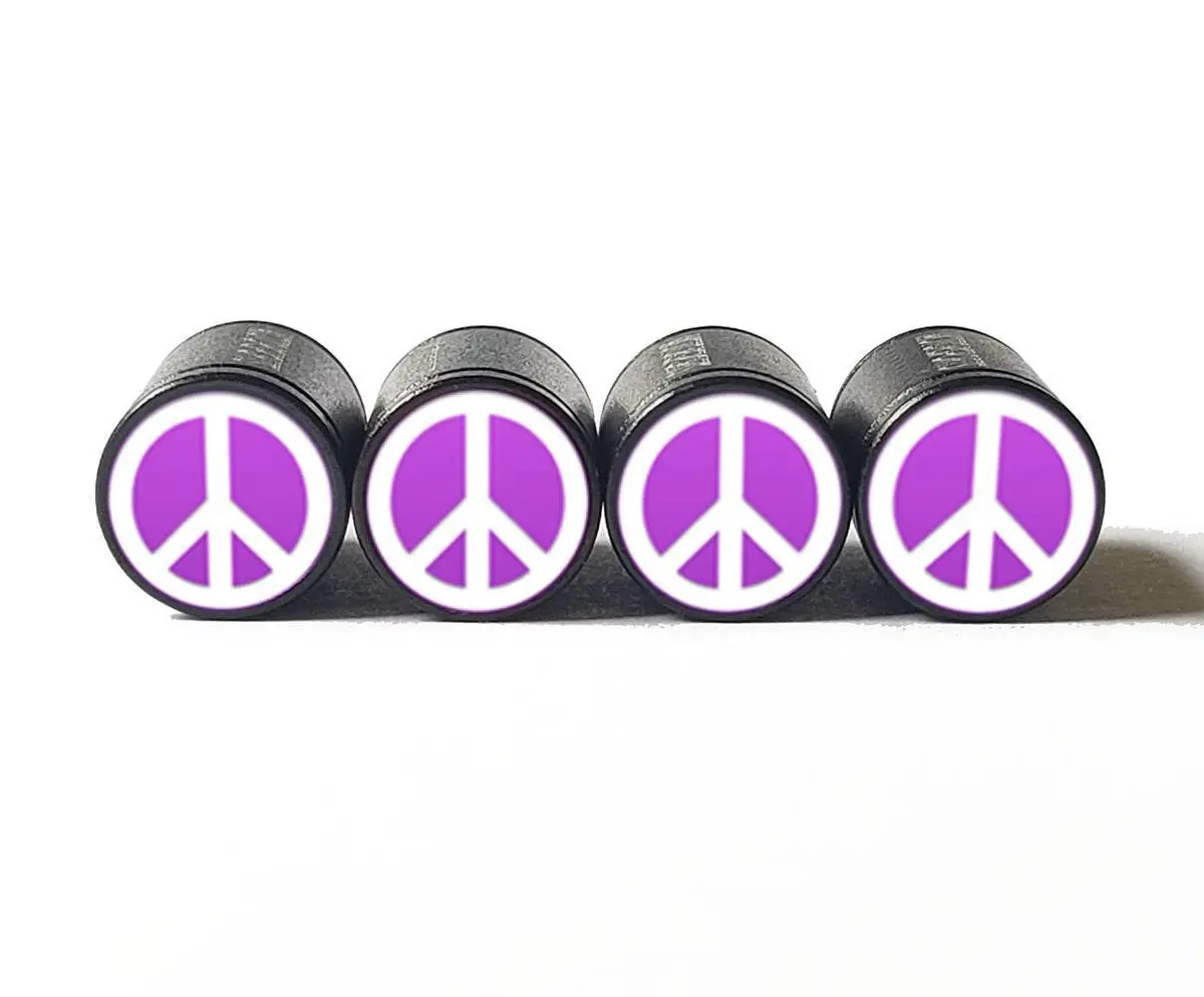 Peace Sign Emoji Tire Valve Stem Caps - Black Aluminum - Set Of Four 1