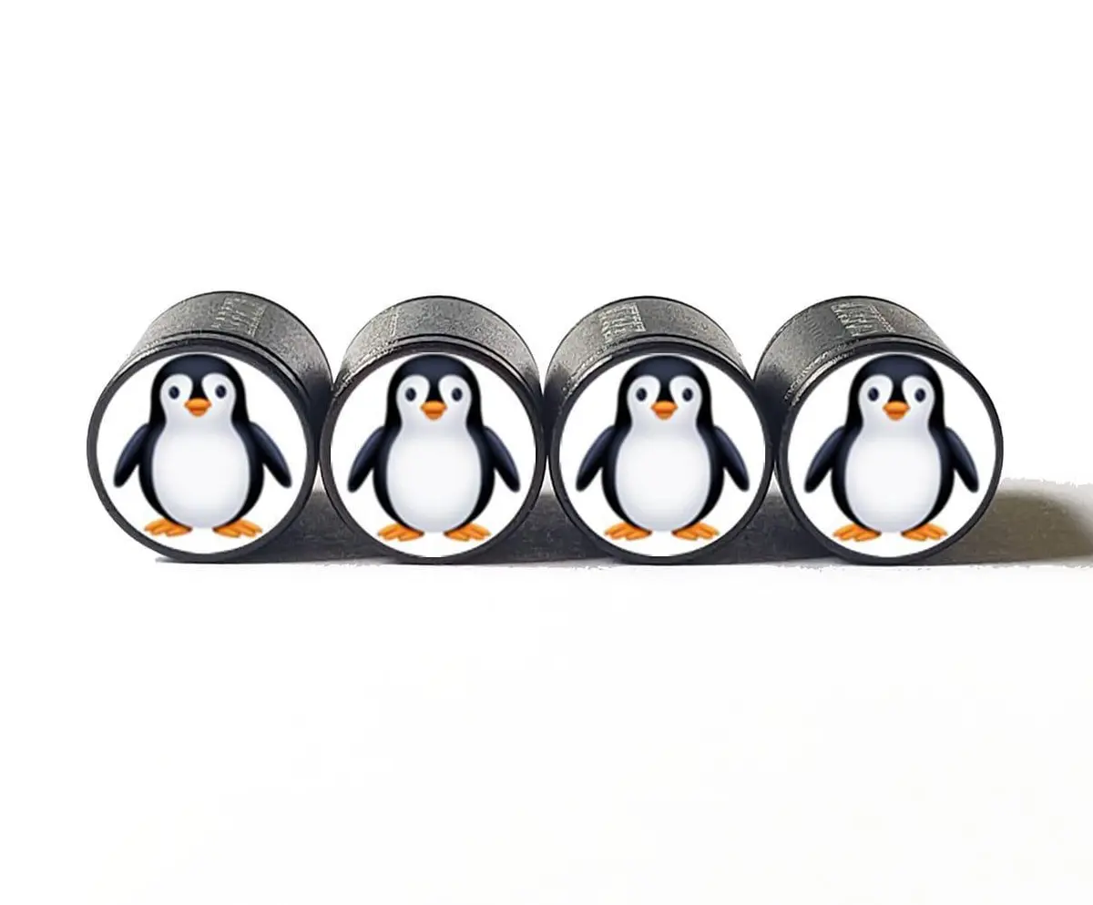 Penguin Emoji Tire Valve Caps - Black Aluminum - Set Of Four 1