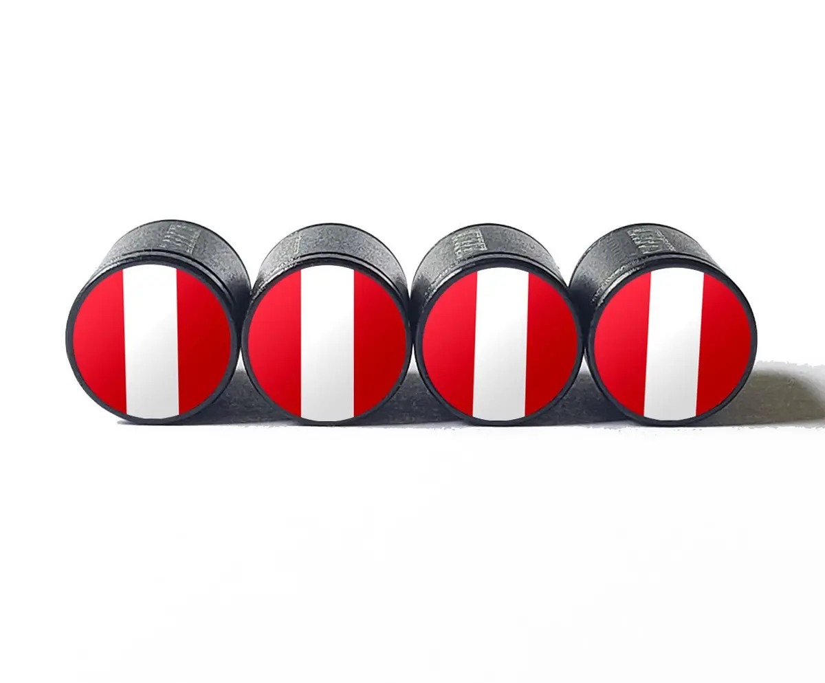 Peru Peruvian Flag Tire Valve Stem Caps - Black Aluminum - Set Of Four 1