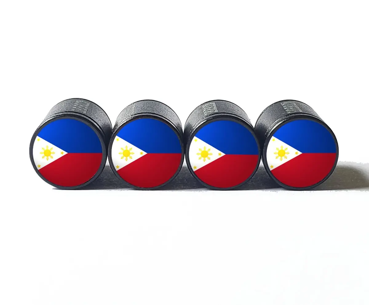 Philippines Filipino Flag Tire Valve Caps - Black Aluminum - Set Of Four 1
