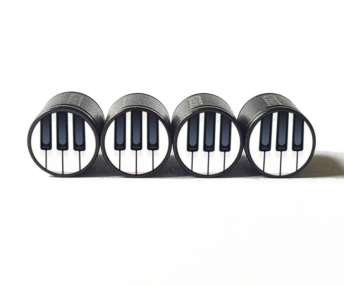Piano Keys Tire Valve Caps - Black Aluminum - Set Of Four 1