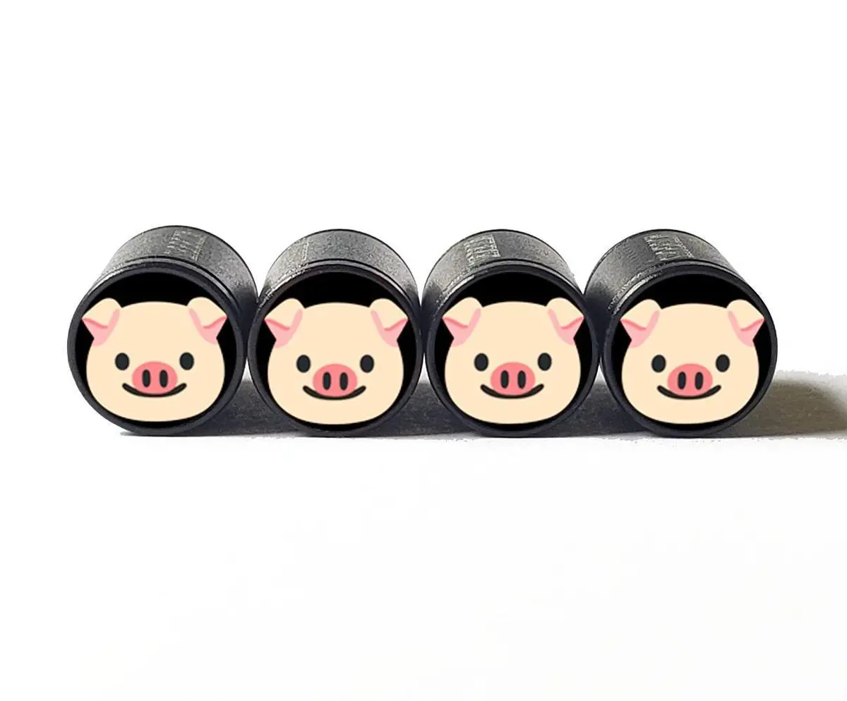 Pig Piggy Face Tire Valve Caps - Black Aluminum - Set Of Four 1