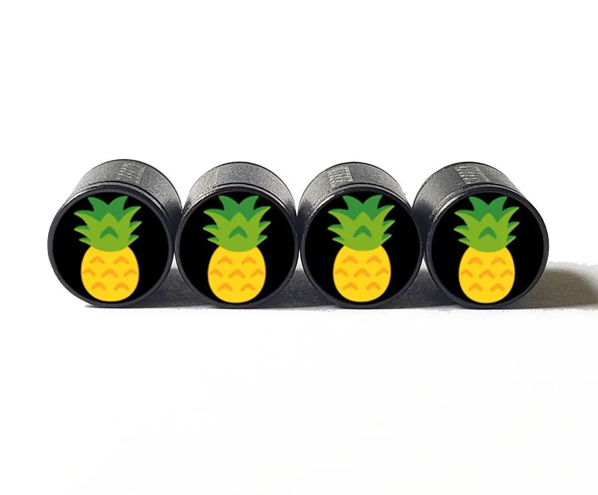 Pineapple Tire Valve Caps - Black Aluminum - Set Of Four 1