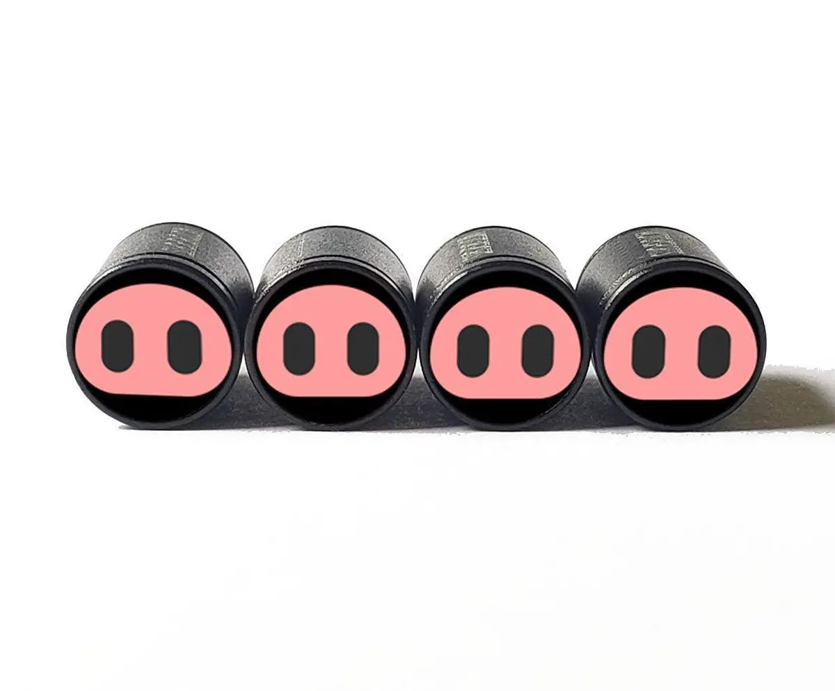 Pink Pig Nose Tire Valve Caps - Black Aluminum - Set Of Four 1