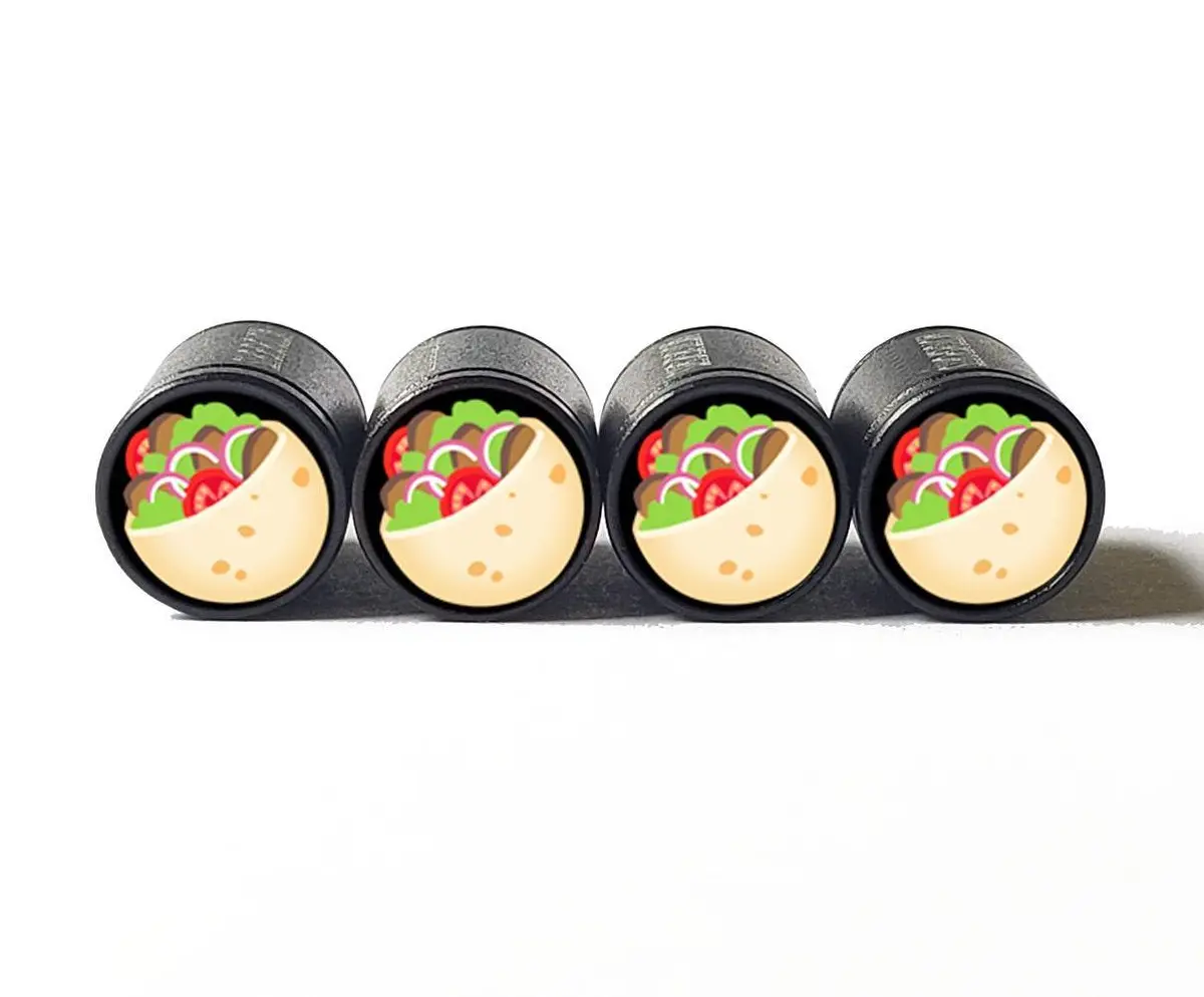 Pita Sandwich Emoji Tire Valve Caps - Black Aluminum - Set Of Four 1