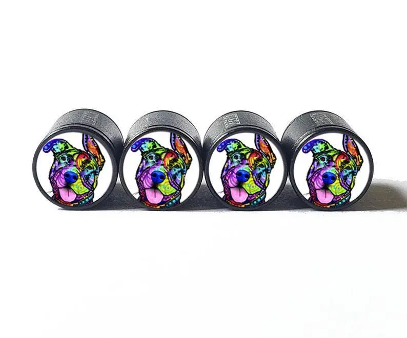 Pittie Pitbull Dog (Style 1) Tire Valve Caps - Black Aluminum - Set Of Four 1