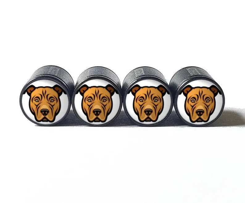 Pittie Pitbull Dog (Style 2) Tire Valve Caps - Black Aluminum - Set Of Four 1