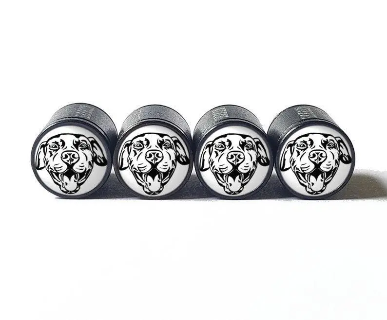 Pittie Pitbull Dog (Style 4) Tire Valve Caps - Black Aluminum - Set Of Four 1
