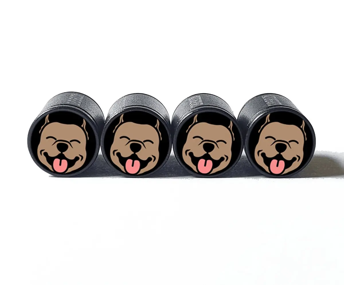 Pittie Pitbull Dog (Style 5) Tire Valve Caps - Black Aluminum - Set Of Four 1