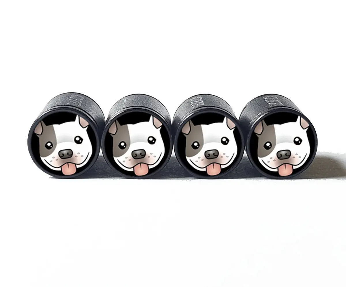 Pittie Pitbull Dog (Style 6) Tire Valve Caps - Black Aluminum - Set Of Four 1