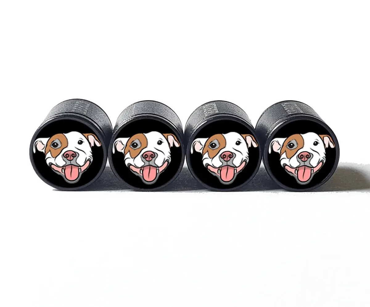 Pittie Pitbull Dog (Style 7) Tire Valve Caps - Black Aluminum - Set Of Four 1