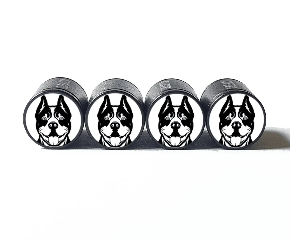 Pittie Pitbull Dog (Style 8) Tire Valve Caps - Black Aluminum - Set Of Four 1