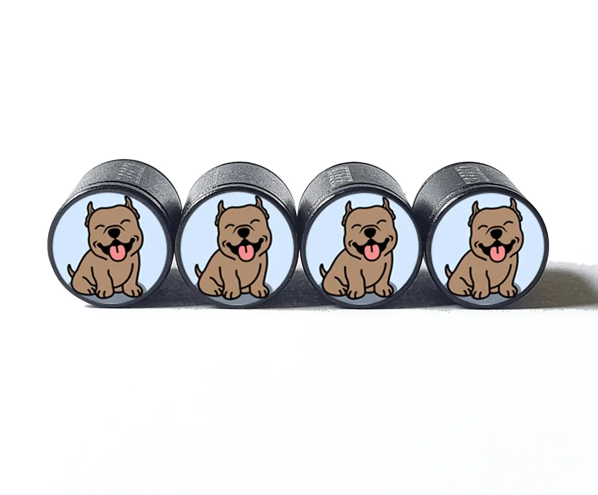 Pittie Pitbull Dog (Style 9) Tire Valve Caps - Black Aluminum - Set Of Four 1
