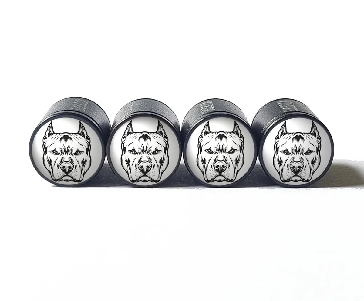 Pittie Pitbull Dog (Style 10) Tire Valve Caps - Black Aluminum - Set Of Four 1