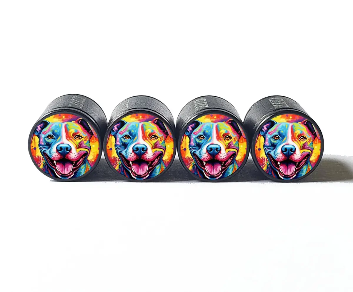 Pittie Pitbull Dog (Style 12) Tire Valve Caps - Black Aluminum - Set Of Four 1