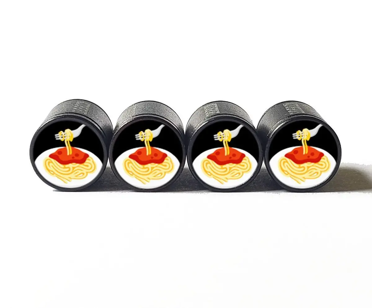 Spaghetti Tire Valve Caps - Black Aluminum - Set Of Four 1