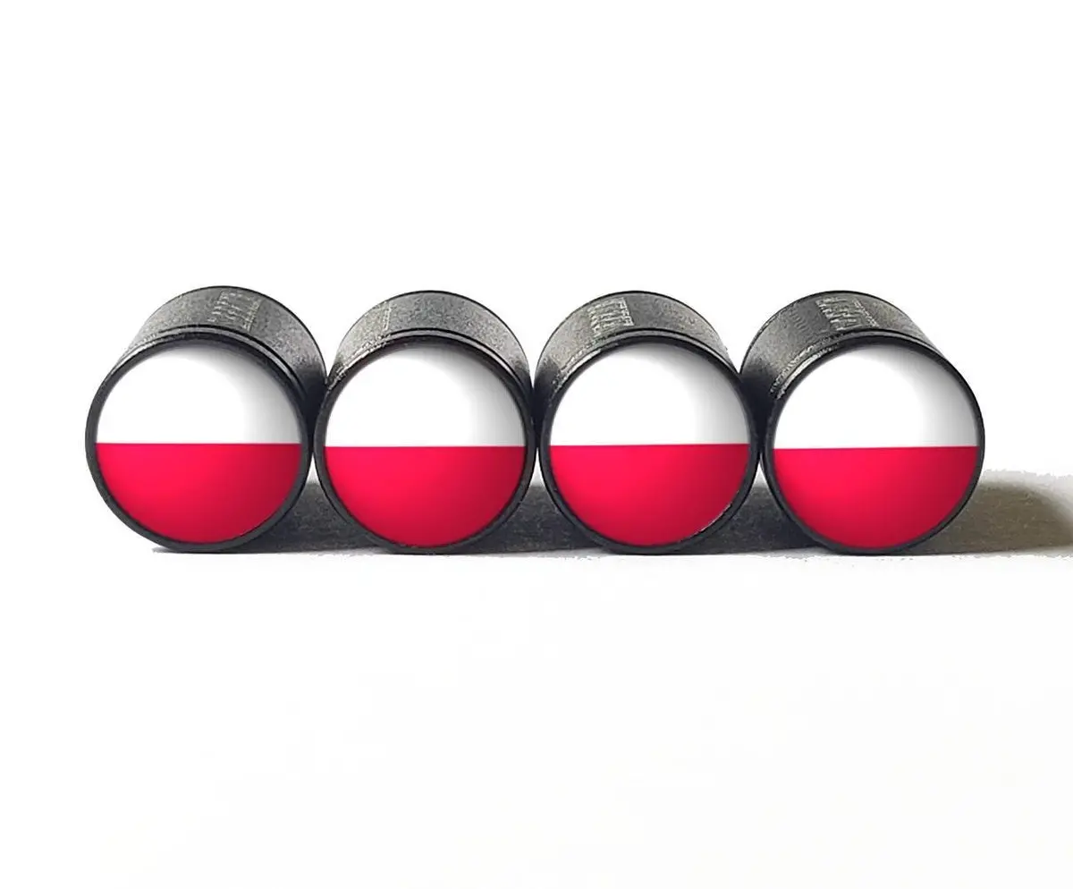 Poland Polish Flag Tire Valve Caps - Black Aluminum - Set Of Four 1