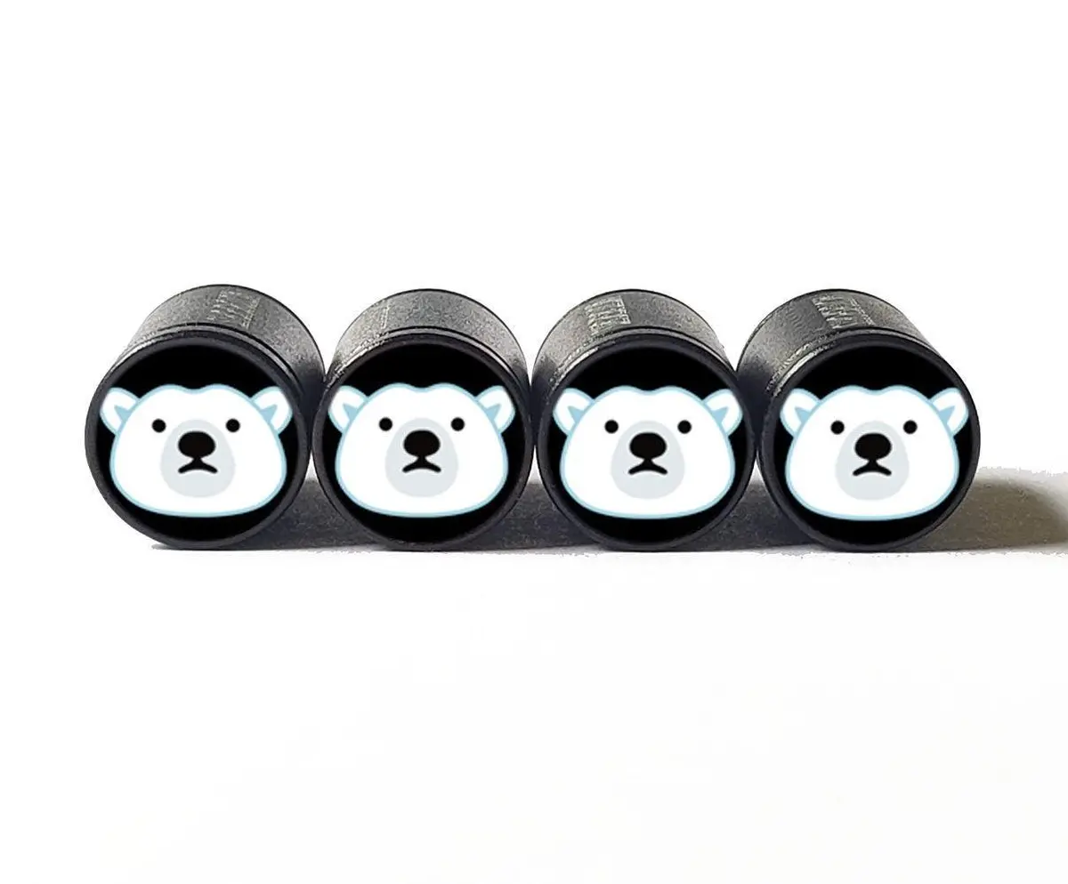 Polar Bear Face Tire Valve Caps - Black Aluminum - Set Of Four 1