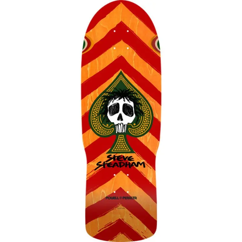 Powell Peralta 10.00" X 30.125" Steadham Skull & Spade Reissue Orange Stain Skateboard Deck 1