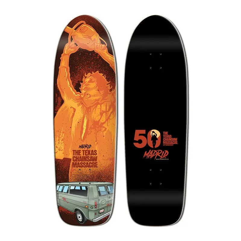Madrid X Texas Chainsaw Massacre 9.8" X 33" Sunburn Shaped Skateboard Deck 1