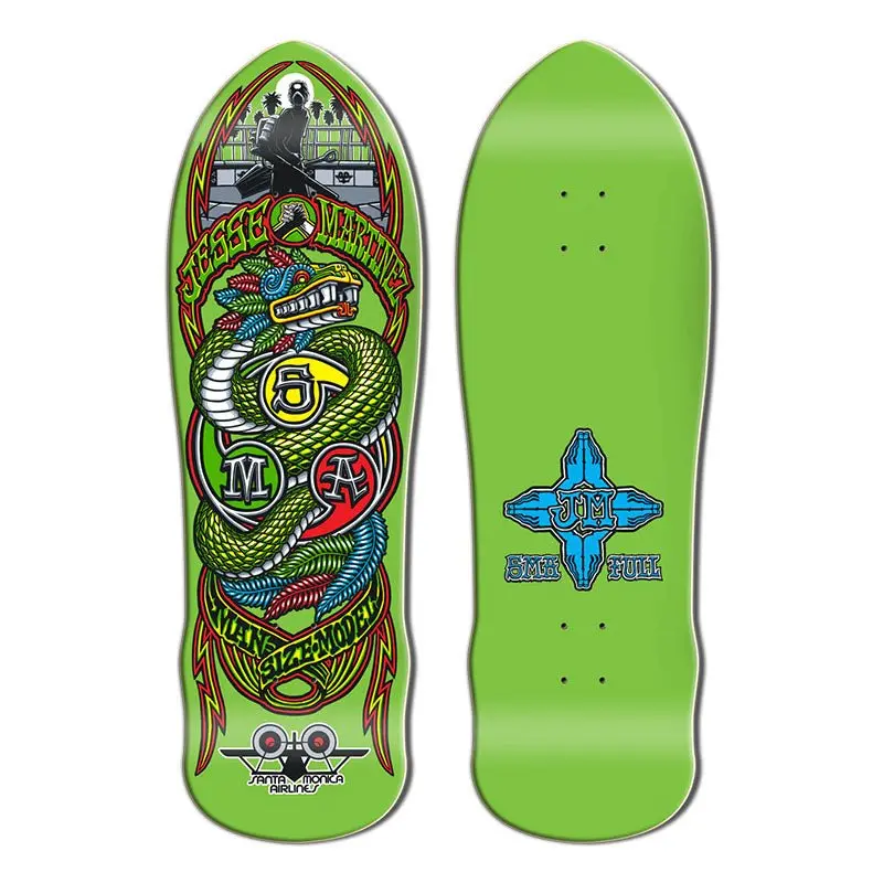 Santa Monica Airlines 9.875" X 31.375" Jesse Martinez Snake Series 4 Green Dip Skateboard Deck 1